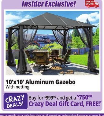 Ocean State Job Lot Aluminum insulated 10' x 10' gazebo, charcoal gray offer