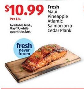 Aldi Fresh Maui Pineapple Atlantic Salmon on a Cedar Plank offer