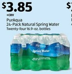 Aldi PurAqua 24-Pack Natural Spring Water Twenty-four 16.9-oz. bottles offer
