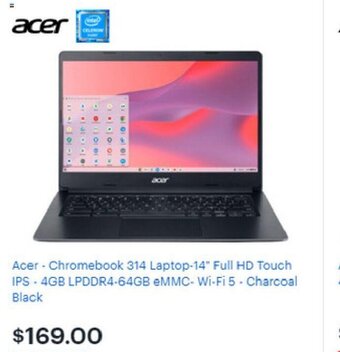 Best Buy Acer - Chromebook 314 Laptop-14" Full HD Touch IPS - 4GB LPDDR4-64GB eMMC- Wi-Fi 5 - Charcoal Black offer