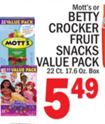 C Town Mott's or betty crocker fruit snacks value pack offer