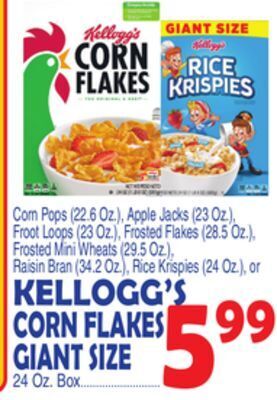 Bravo Supermarkets Kellogg's corn flakes giant size 24 oz. box offer