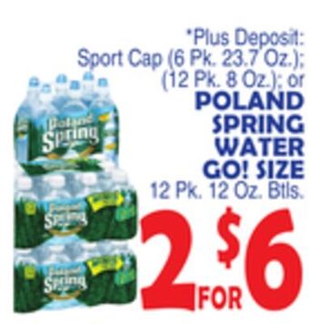 Bravo Supermarkets Poland spring water go! size 12 pk. 12 oz. btls offer