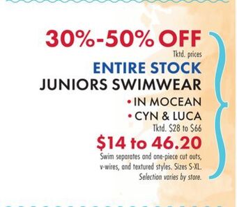 Boscov's Entire juniors swimwear offer