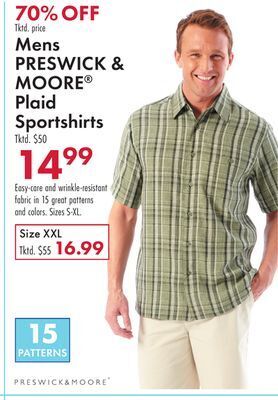 Boscov's Mens preswick & moore® plaid sportshirts offer