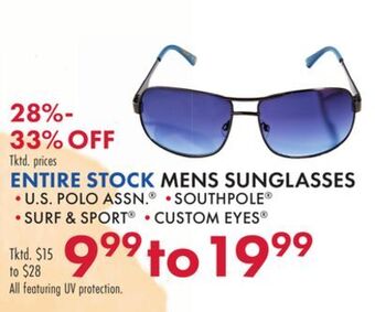 Boscov's Entire stock mens sunglasses offer
