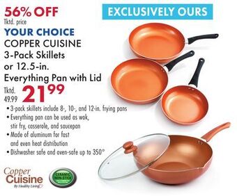 Boscov's Copper cuisine 3-pack skillets or 12.5-in. everything pan with lid offer