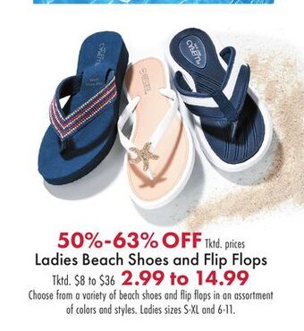Boscov's Ladies beach shoes and flip flops offer