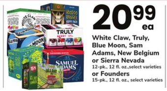 ACME White claw, truly, blue moon, sam adams, new belgium or sierra nevada 12-pk., 12 fl. oz., or founders 15-pk., 12 fl. oz. offer