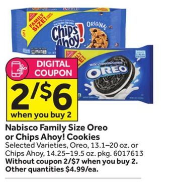 Stop&Shop Nabisco family size oreo or chips ahoy! cookies offer