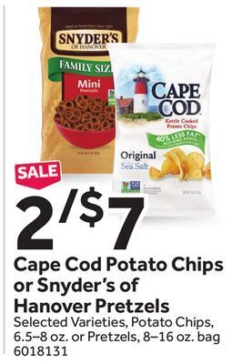 Stop&Shop Cape cod potato chips or snyder's of hanover pretzels offer