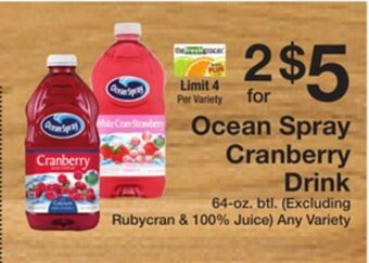 The Fresh Grocer Ocean spray cranberry drink offer