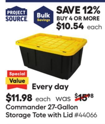 Lowe's Commander 27-gallon storage tote with lid offer
