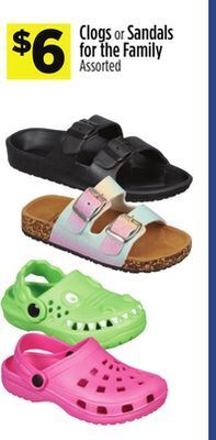 Dollar General Clogs or sandals for the family offer