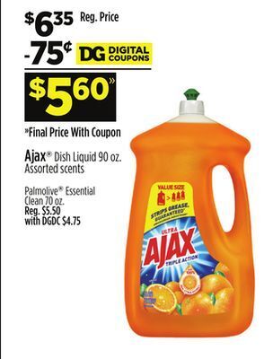 Dollar General Ajax® dish liquid offer