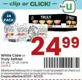 Albertsons White Claw or Truly Seltzers offer
