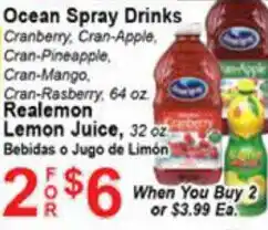 Ocean Spray Drinks, Realemon Lemon Juice 32 oz