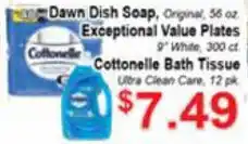 Dawn Dish Soap,Exceptional Value Plates, Cottonelle Bath Tissue