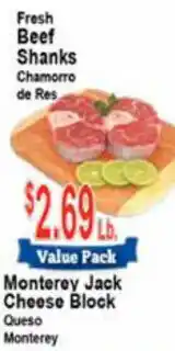 Tresierras Supermarkets Fresh Beef Shranks Monterey Jack Cheese Block offer