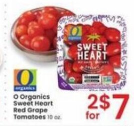 Albertsons O Organics Sweet Heart Red Grape Tomatoes 10 oz. offer