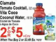 Tresierras Supermarkets Clamato Tomato Cocktail, Vita Coco Coconut Water offer