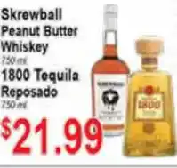 Skrewball Peanut Butter Whiskey 1800 Tequila Reposado 750ml