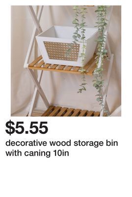 Five Below Decorative wood storage bin with caning 10in offer
