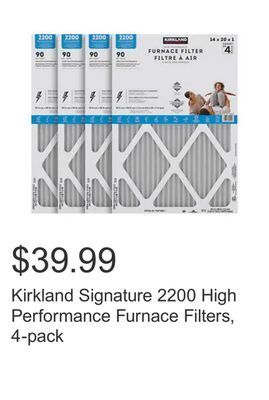 Costco Kirkland signature 2200 high performance furnace filters, 4-pack offer