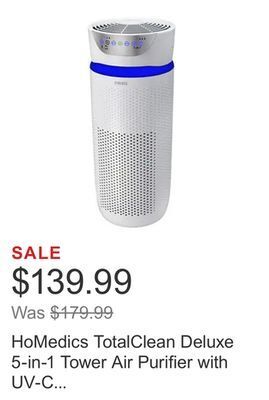 Costco Homedics totalclean deluxe 5-in-1 tower air purifier with uv-c technology offer