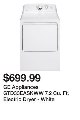 Kmart Ge appliances gtd33easkww 7.2 cu. ft. electric dryer - white offer