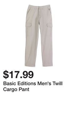 Kmart Basic editions men's twill cargo pant offer