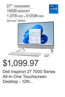 Costco Dell inspiron 27 7000 series all-in-one touchscreen desktop - 12th gen intel core i7-1255u - geforce mx550 - 1080p - windows offer