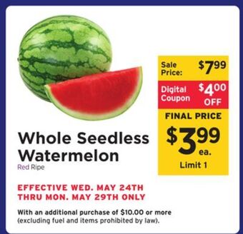 ShopRite Whole seedless watermelon offer
