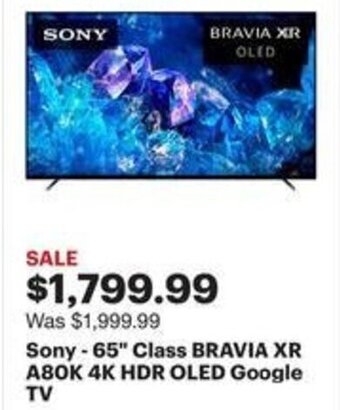 Best Buy Sony - 65" Class BRAVIA XR A80K 4K HDR OLED Google TV offer