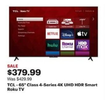 Best Buy TCL - 65" Class 4-Series 4K UHD HDR Smart Roku TV offer