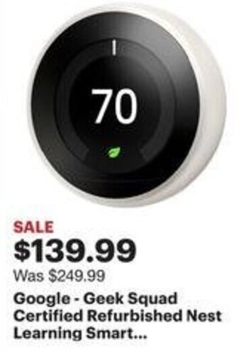 Best Buy Google - Geek Squad Certified Refurbished Nest Learning Smart... offer