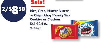 Family Dollar Ritz, oreo, nutter butter, or chips ahoy! family size cookies or crackers offer