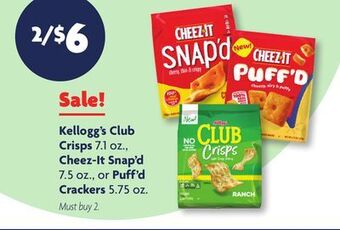 Family Dollar Kellogg's club crisps 7.1 oz., cheez-it snap'd 7.5 oz., or puff'd crackers 5.75 oz. offer