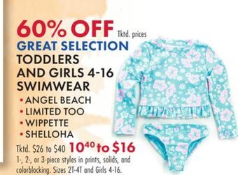 Boscov's Toddlers and girls 4-16 swimwear offer