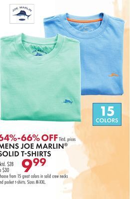 Boscov's Mens joe marlin® solid t-shirts offer