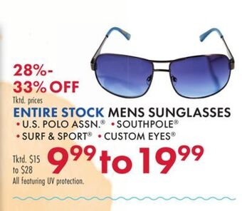 Boscov's Entire stock mens sunglasses offer