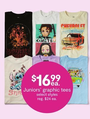 JC Penney Juniors' graphic tees offer