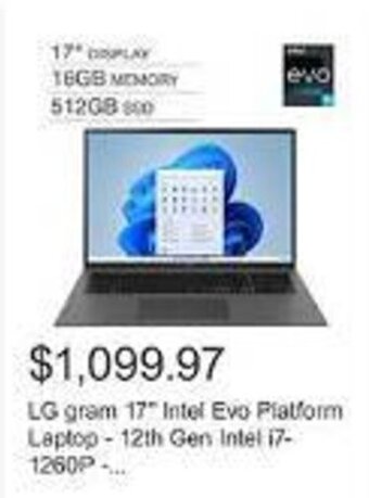 Costco LG gram 17" Intel Evo Platform Laptop - 12th Gen Intel i7-1260P offer