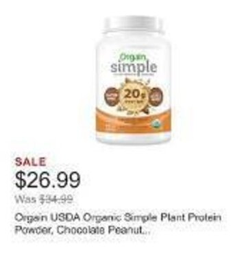 Costco Orgain USDA Organic Simple Plant Protein Powder, Chocolate Peanut... offer