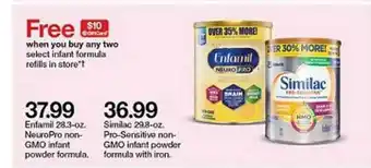 Target Free $10 Enfamil 28.3-oz Similac 29.8-oz When You Buy Any Two Select Infant Formula offer