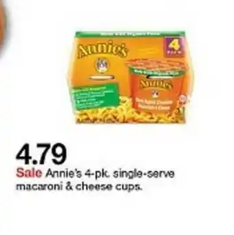 Target 4.79 Sale Annie's 4-pk, Single-serve Macaroni And Chips offer