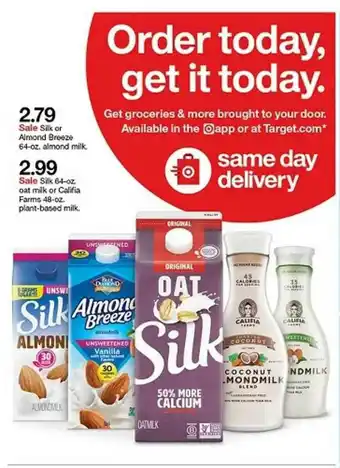 Target 2.79 Silk Or Almond Breeze 2.99 Silk 64-oz Oatmilk Or Califia offer