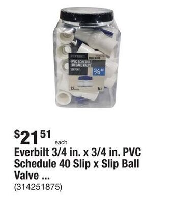 The Home Depot Everbilt 3/4 in. x 3/4 in. pvc schedule 40 slip x slip ball valve pro pack (12-pack) offer