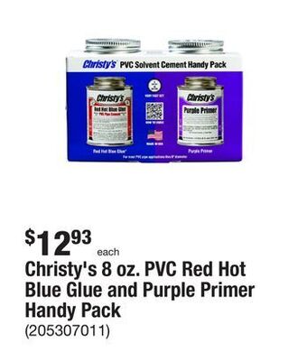 The Home Depot Christy's 8 oz. pvc red hot blue glue and purple primer handy pack offer