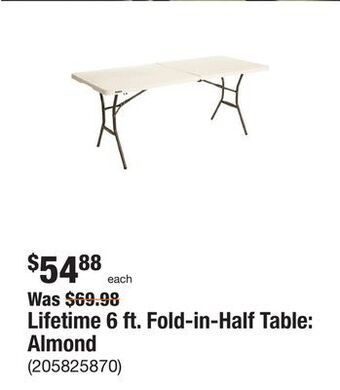 The Home Depot Lifetime 6 ft. fold-in-half table: almond offer